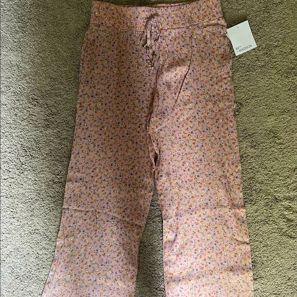 89th & Madison Mauve Mini Floral Drawstring Pants